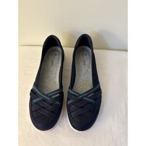 Clarks Cloudsteppers Womens Size 9.5W Adella Poppy Slip On Shoes Navy Blue